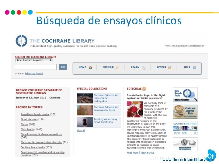 Búsqueda de ensayos clínicos cochrane training www. thecochranelibrary. com 