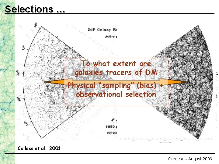 Selections … To what extent are galaxies tracers of DM Physical “sampling” (bias) +