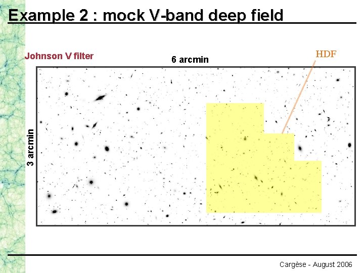 Example 2 : mock V-band deep field 6 arcmin HDF 3 arcmin Johnson V