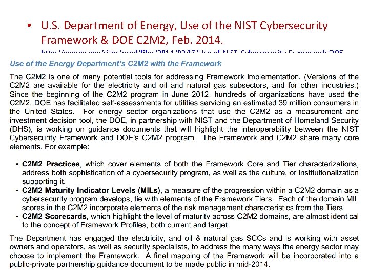  • U. S. Department of Energy, Use of the NIST Cybersecurity Framework &