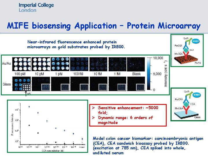 MIFE biosensing Application – Protein Microarray Near-infrared fluorescence enhanced protein microarrays on gold substrates