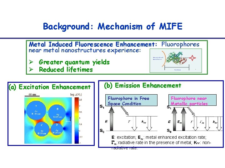 Background: Mechanism of MIFE Metal Induced Fluorescence Enhancement: Fluorophores near metal nanostructures experience: Ø