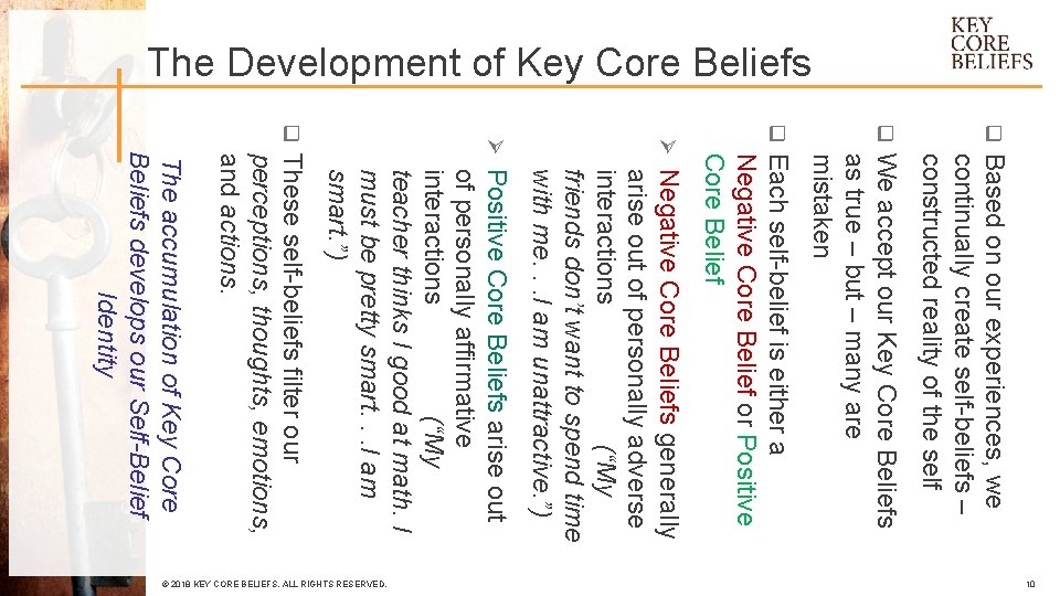 The Development of Key Core Beliefs q q q We accept our Key Core