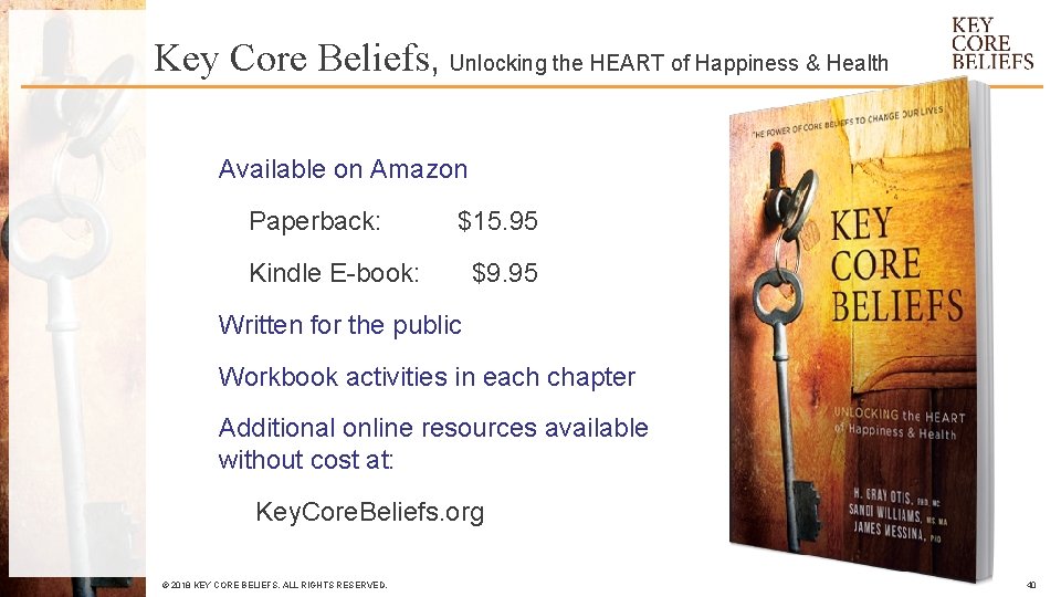 Key Core Beliefs, Unlocking the HEART of Happiness & Health Available on Amazon Paperback: