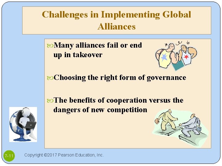 Challenges in Implementing Global Alliances Many alliances fail or end up in takeover Choosing