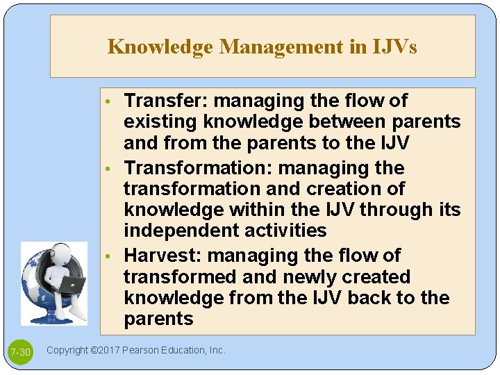 Knowledge Management in IJVs • Transfer: managing the flow of existing knowledge between parents