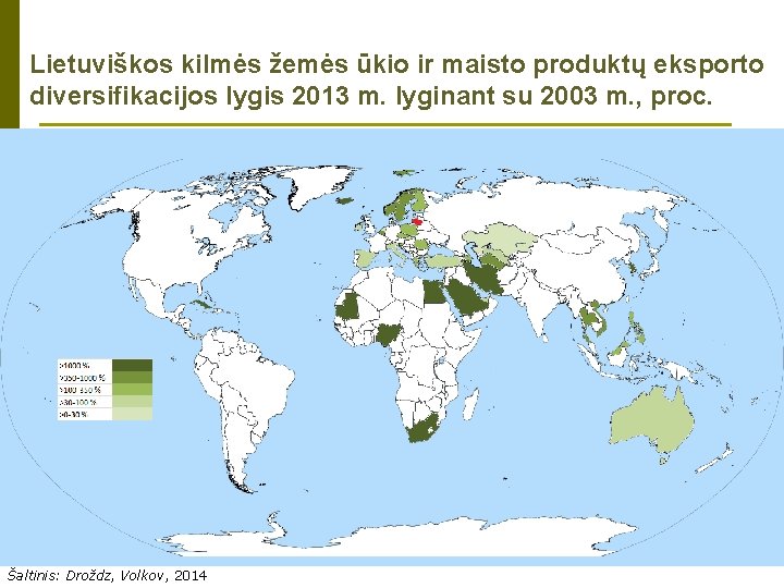 Lietuviškos kilmės žemės ūkio ir maisto produktų eksporto diversifikacijos lygis 2013 m. lyginant su