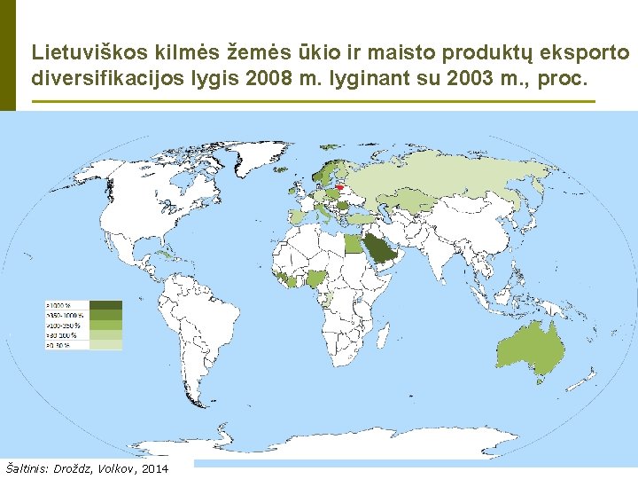 Lietuviškos kilmės žemės ūkio ir maisto produktų eksporto diversifikacijos lygis 2008 m. lyginant su