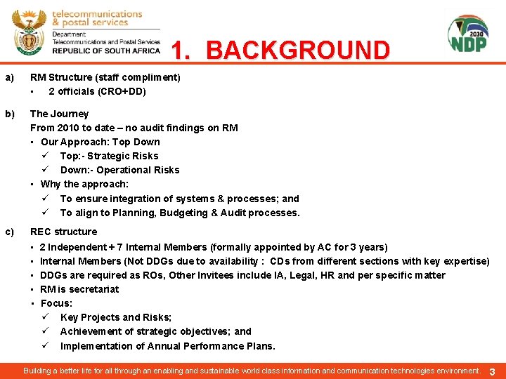 1. BACKGROUND a) RM Structure (staff compliment) • 2 officials (CRO+DD) b) The Journey