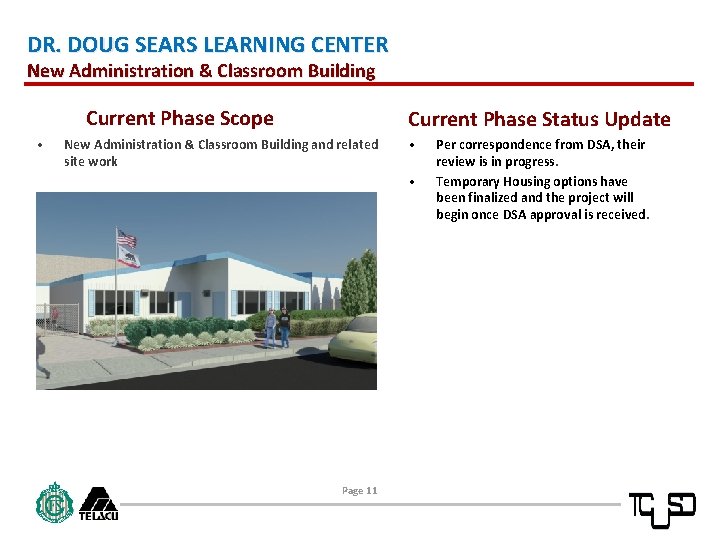 DR. DOUG SEARS LEARNING CENTER New Administration & Classroom Building Current Phase Scope •