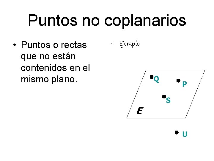Puntos no coplanarios • Puntos o rectas que no están contenidos en el mismo