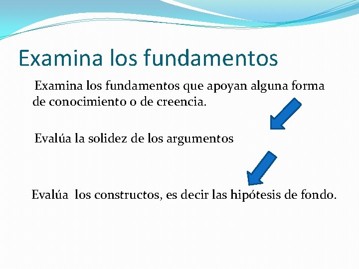 Examina los fundamentos que apoyan alguna forma de conocimiento o de creencia. Evalúa la