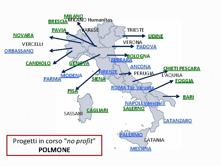 MILANO BRESCIAMILANO Humanitas NOVARA PAVIA VARESE TRIESTE UDINE VERONA PADOVA VERCELLI ORBASSANO BOLOGNA FERRARA