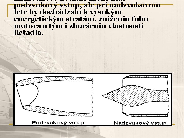 nadzvukové lietadlo môže mať podzvukový vstup, ale pri nadzvukovom lete by dochádzalo k vysokým