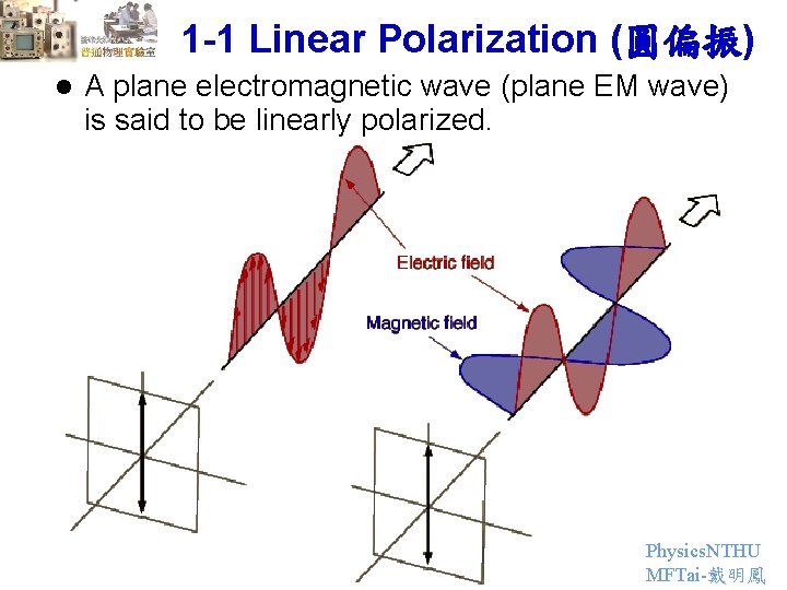 1 -1 Linear Polarization (圓偏振) l A plane electromagnetic wave (plane EM wave) is