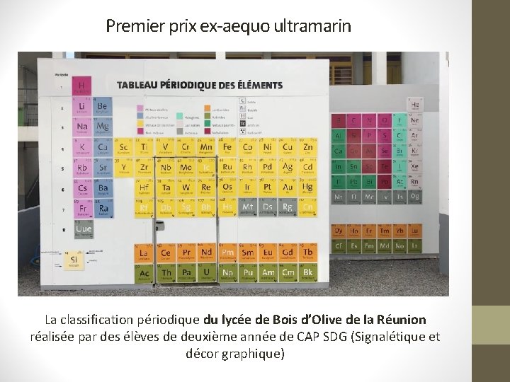 Premier prix ex-aequo ultramarin La classification périodique du lycée de Bois d’Olive de la Premier prix ex-aequo ultramarin La classification périodique du lycée de Bois d’Olive de la