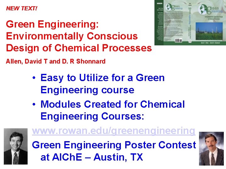 NEW TEXT! Green Engineering: Environmentally Conscious Design of Chemical Processes Allen, David T and