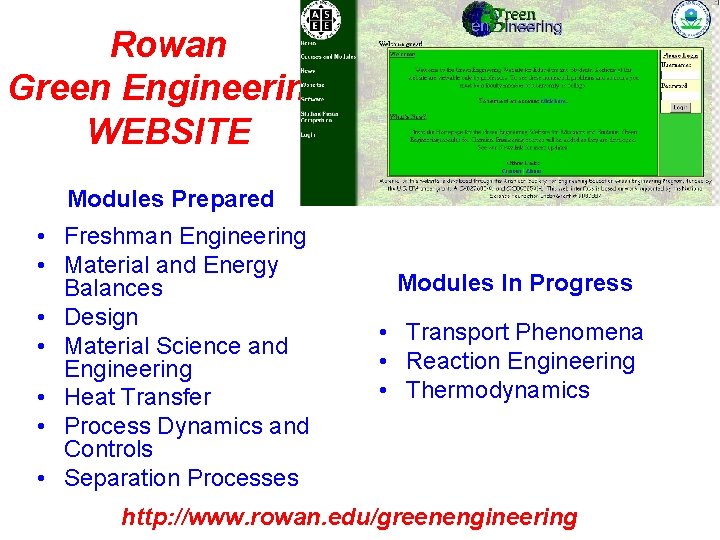 Rowan Green Engineering WEBSITE Modules Prepared • Freshman Engineering • Material and Energy Balances