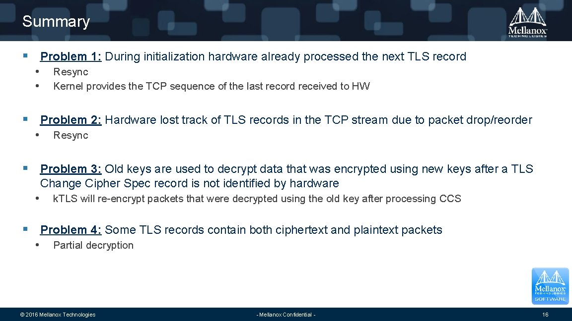 Summary § Problem 1: During initialization hardware already processed the next TLS record •