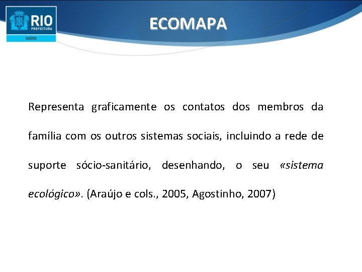 ECOMAPA Representa graficamente os contatos dos membros da família com os outros sistemas sociais,