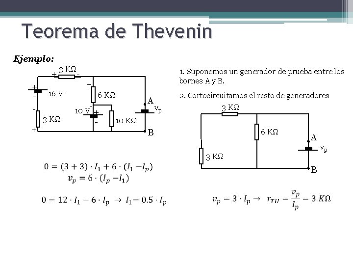 Teorema de Thevenin Ejemplo: + + - 3 KΩ - 1. Suponemos un generador