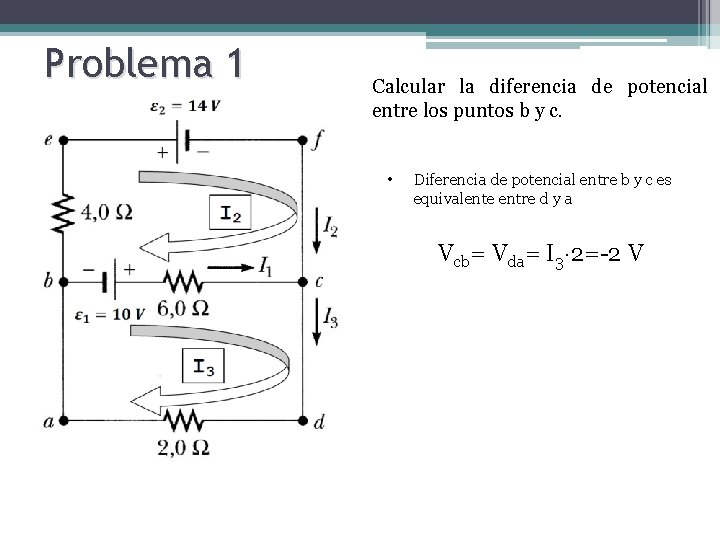 Problema 1 Calcular la diferencia de potencial entre los puntos b y c. •