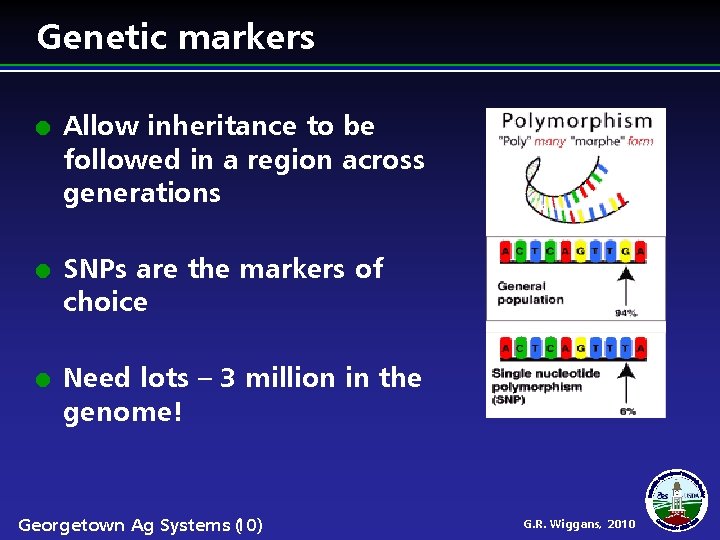 Genetic markers Allow inheritance to be followed in a region across generations SNPs are