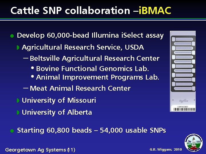 Cattle SNP collaboration –i. BMAC Develop 60, 000 -bead Illumina i. Select assay Agricultural