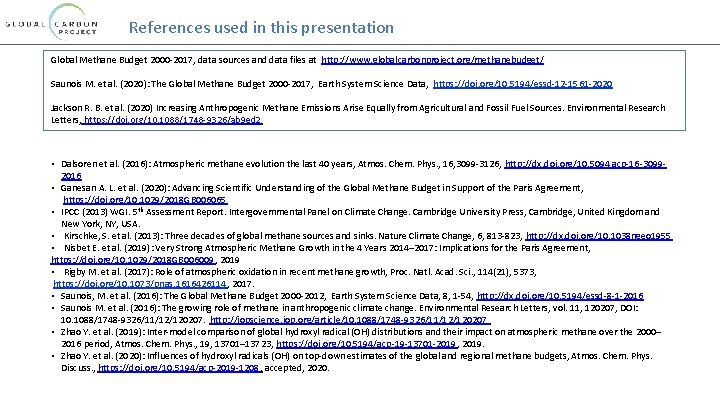 References used in this presentation Global Methane Budget 2000 -2017, data sources and data References used in this presentation Global Methane Budget 2000 -2017, data sources and data