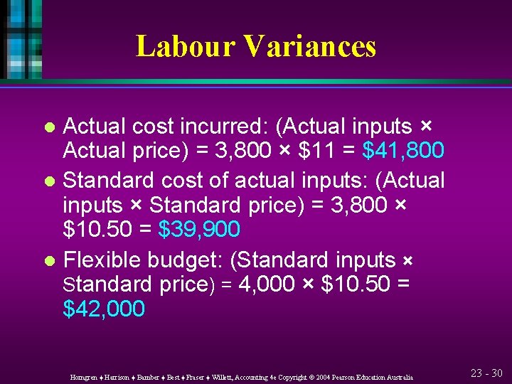 Labour Variances Actual cost incurred: (Actual inputs × Actual price) = 3, 800 ×