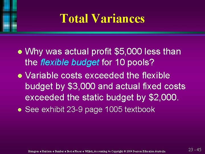 Total Variances Why was actual profit $5, 000 less than the flexible budget for