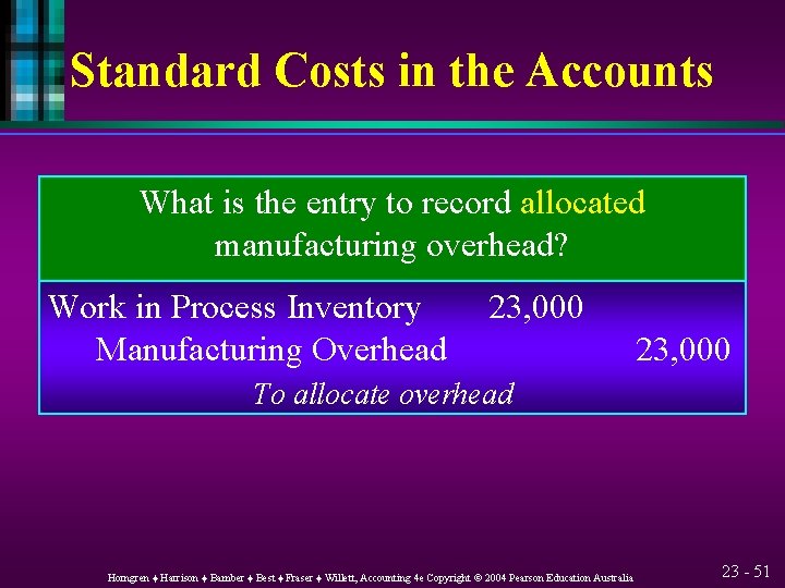 Standard Costs in the Accounts What is the entry to record allocated manufacturing overhead?