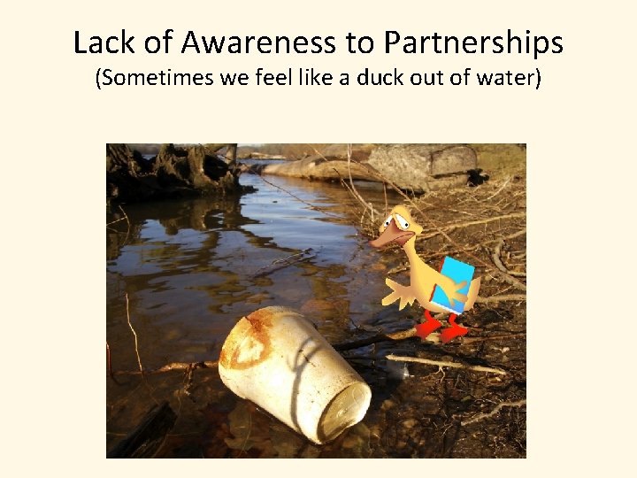 Lack of Awareness to Partnerships (Sometimes we feel like a duck out of water)