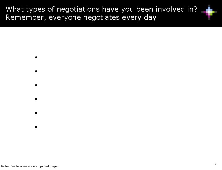 What types of negotiations have you been involved in? Remember, everyone negotiates every day