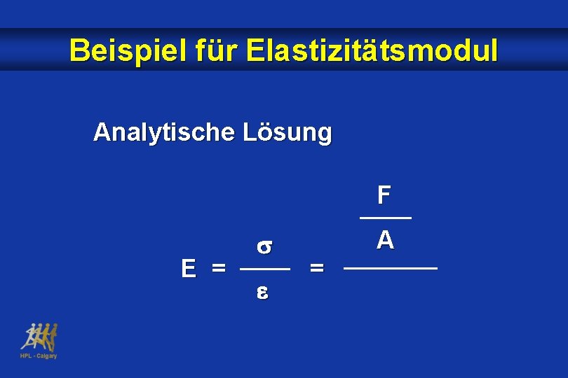 Beispiel für Elastizitätsmodul Analytische Lösung F E = = A 