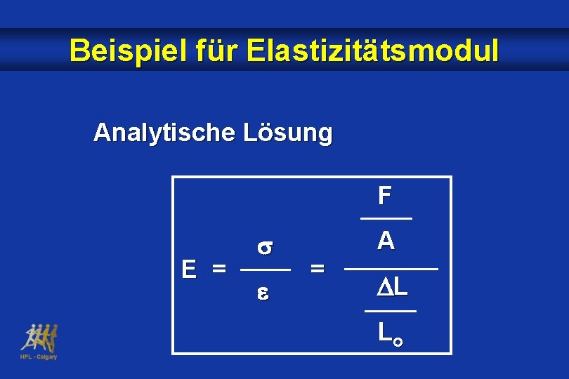 Beispiel für Elastizitätsmodul Analytische Lösung F E = = A L Lo 