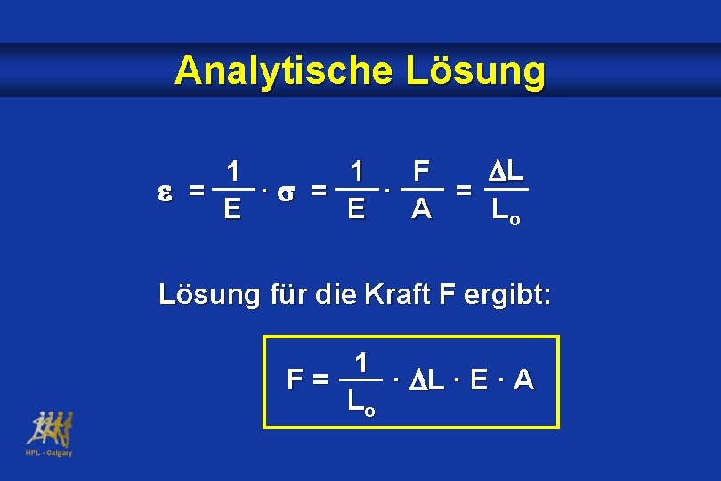 Analytische Lösung L 1 1 F = · = Lo E E A Lösung