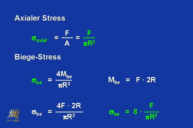 Axialer Stress axial F F = = A p R 2 Biege-Stress be =