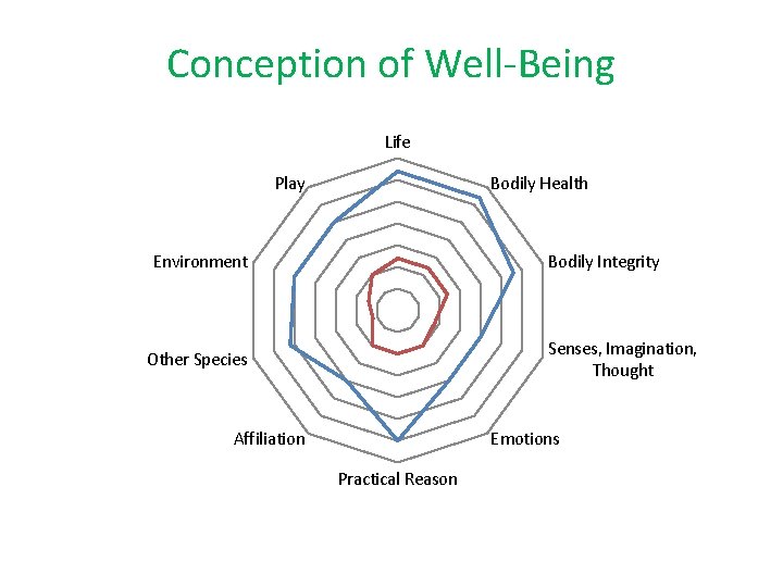 Conception of Well-Being Life Play Bodily Health Environment Bodily Integrity Senses, Imagination, Thought Other