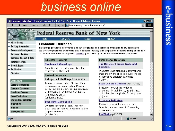 business online Copyright © 2004 South-Western. All rights reserved. 4– 23 