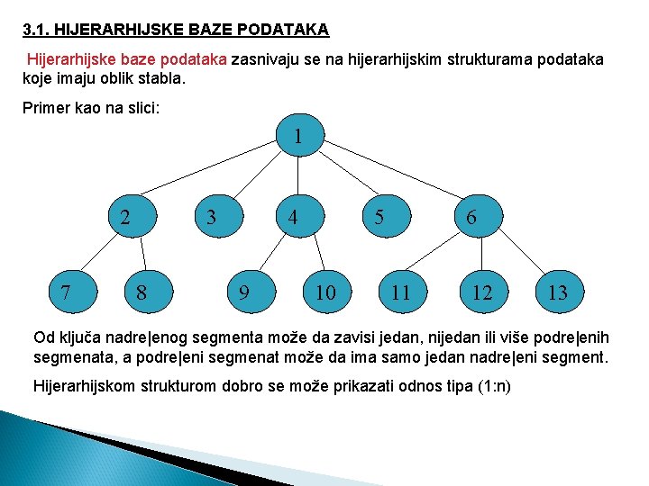 3. 1. HIJERARHIJSKE BAZE PODATAKA Hijerarhijske baze podataka zasnivaju se na hijerarhijskim strukturama podataka