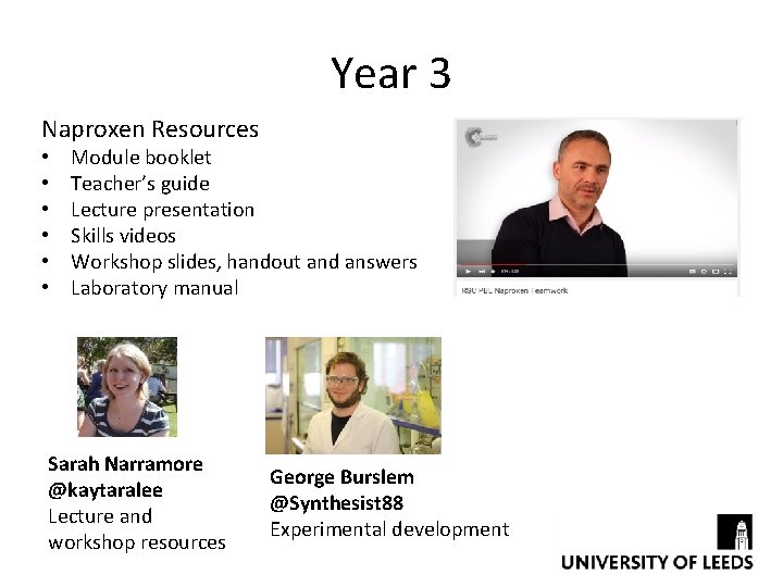 Year 3 Naproxen Resources • • • Module booklet Teacher’s guide Lecture presentation Skills