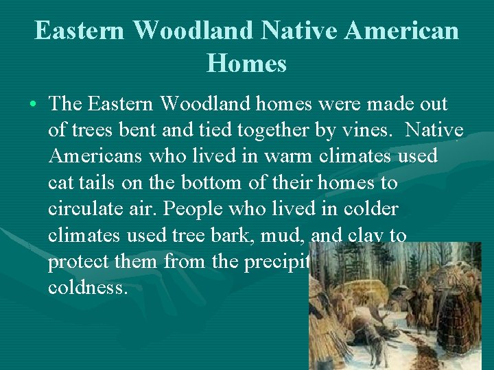 Eastern Woodland Native American Homes • The Eastern Woodland homes were made out of