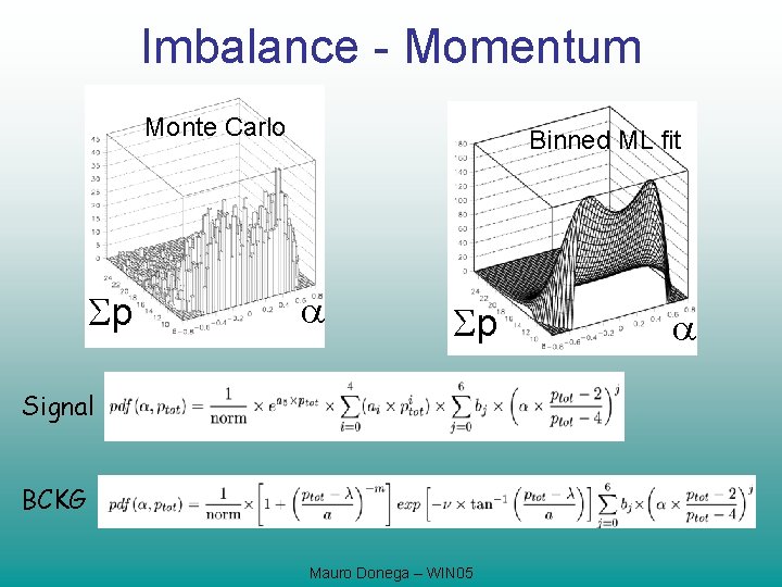 Imbalance - Momentum Monte Carlo p Binned ML fit p Signal BCKG Mauro Donega