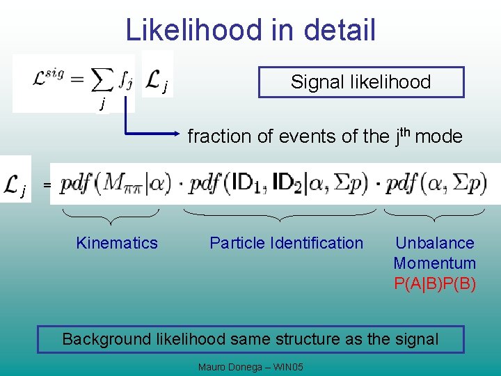 Likelihood in detail j Signal likelihood j fraction of events of the jth mode