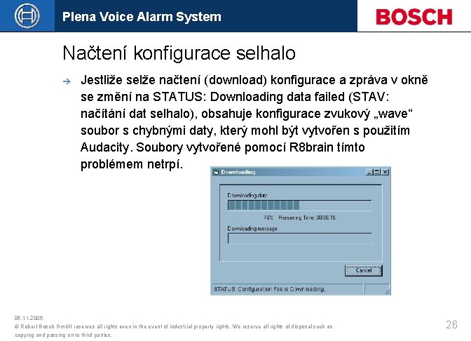 Plena Voice Alarm System Načtení konfigurace selhalo è Jestliže selže načtení (download) konfigurace a