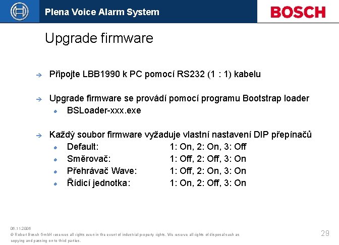 Plena Voice Alarm System Upgrade firmware è Připojte LBB 1990 k PC pomocí RS