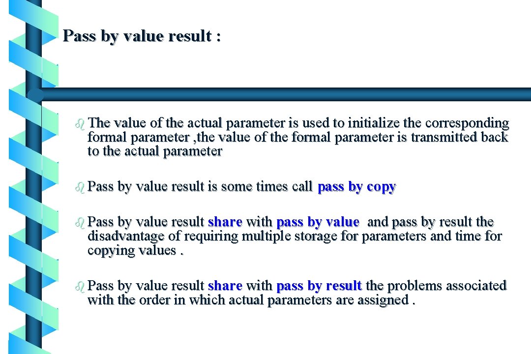 Pass by value result : b The value of the actual parameter is used