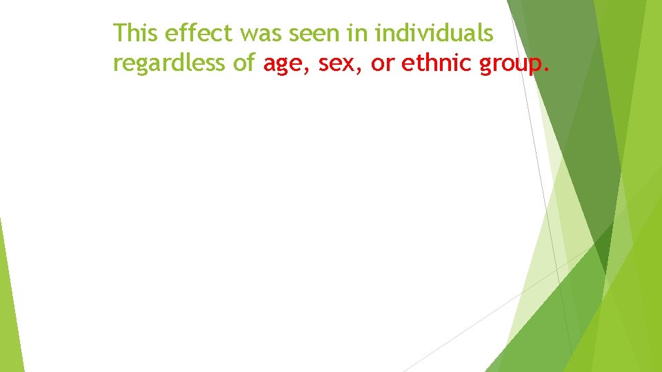 This effect was seen in individuals regardless of age, sex, or ethnic group. 