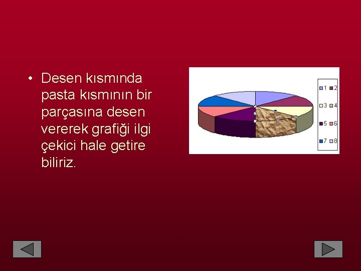  • Desen kısmında pasta kısmının bir parçasına desen vererek grafiği ilgi çekici hale